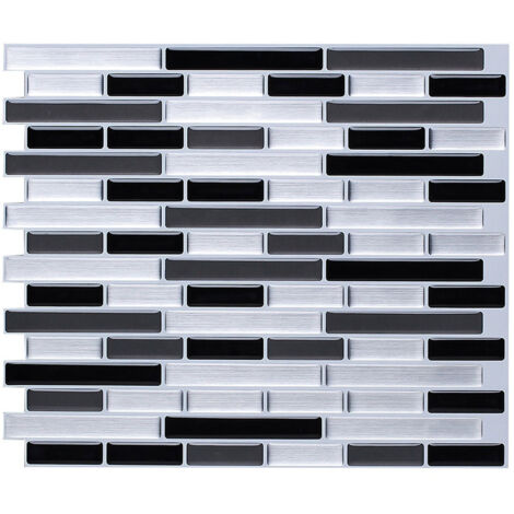 Papel pintado autoadhesivo para azulejos de plata cepillada de 28 x 24 cm, estilo mosaico, impermeable, para azulejos de baño y cocina.