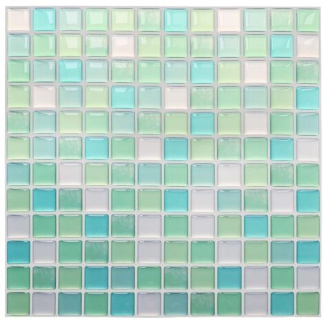 Papel pintado autoadhesivo para azulejos, color verde, 24 x 24 cm, estilo mosaico, impermeable, decorativo, para baño y cocina.