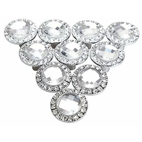 10 pomos redondos de 30 mm para puerta, color plateado, con cristales brillantes y diamantes de imitación, para armarios de cocina, cajones y puertas.