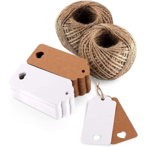 100 etiquetas de papel kraft con yute de 30 m para regalos de boda, decoración de fiestas de Navidad (1/5)