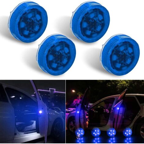 4 luces LED de advertencia universales inalámbricas para puerta de coche, luces estroboscópicas de seguridad para evitar colisiones traseras (azul)