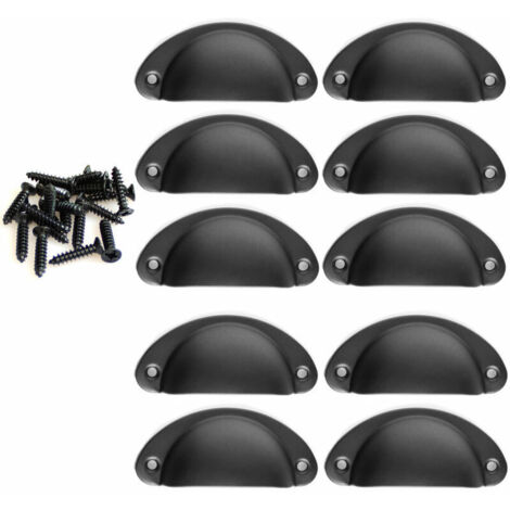 10 tiradores vintage de concha para cajones, armarios, muebles de cocina, pomo de puerta de armario retro de hierro curvo, 8,2 cm x 3,5 cm, color negro (1/5)