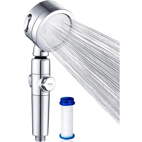 Cabezal de ducha de mano universal de alta presión, 3 modos de ahorro de agua, botón de encendido/apagado, con filtro PP reemplazable, apto para baños y spas. (1/5)