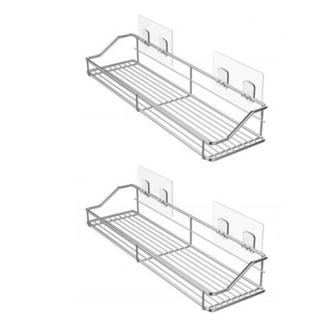 2 cestas de ducha, organizador de baño, estante para especias de cocina, acero inoxidable SUS304, sin perforaciones. (1/5)