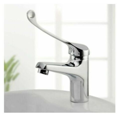 Grifo mezclador de lavabo con manija médica, grifo de baño cromado, grifo de jardín macizo vintage plateado (1/4)