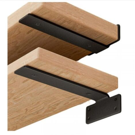 Juego de 2 soportes para estante de 15 cm: robustos soportes de pared de metal negro con capacidad de 75 kg. Soporte triangular de pared de hierro forjado. (1/4)