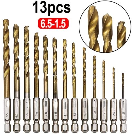 13-teiliges HSS-Bohrerset mit Titanbeschichtung – 1/4 Sechskantschaft – perfekt für Holz, Kunststoff, Aluminiumlegierung und Metall – 2 54/40 bis 64 cm – 2 54/10 bis 16 cm Spiralbohrer für elektrische