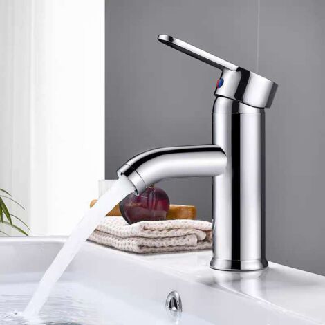 Einhand-Badezimmerarmatur, moderner Stil, Wasserhahn mit schwenkbarem Auslauf, Kalt- und Warmwasserhahn – Silber – RWHeating Plumbing  Wasserhähne  Handwaschbecken-Wasserhahn (1487)