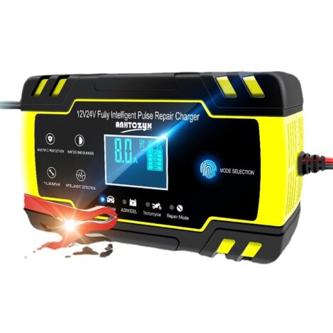 Ladegerät und Überbrückungskabel, 12 V/24 V, 8 A, intelligentes Batterieladegerät, 3-stufige Batterieladegerät-Erhaltung und automatische Reparaturfunktion für Auto, Motorrad, LKW, AGM, Gel, Nass, SLA (1/5)