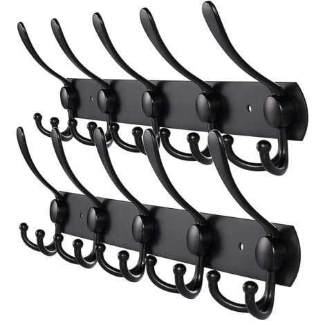 Wandgarderobe Wandhaken Garderobe Edelstahl Handtuchhalter zur Wandmontage für Mäntel Handtücher Bademäntel Hüte Kleider Bademäntel Kleiderschränke Bademäntel (15 Haken, Mattschwarz, 2er-Pack) (1/5)