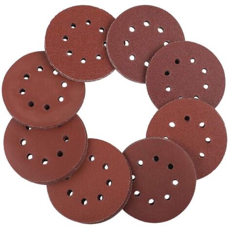 Schleifscheiben, 125 mm, Klettverschluss – 100 Stück Exzenterschleifer, Schleifpapier, 8 Löcher, je 20 x 60/80/100/120/240 Körnung, exzentrisches Rundpapier, 125 mm (1/5)