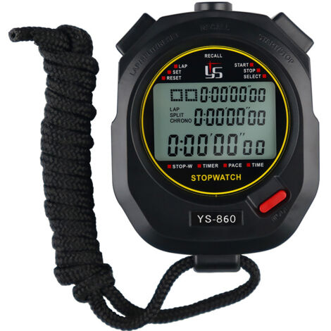 Digitale Sport-Stoppuhr, 60 Runden-Timer/Split-Speicher, Countdown, großes Display, wasserdicht, stoßfest, Gürtelschlaufe, Laufen, Schwimmen, Schiedsrichter-Trainer (1/5)