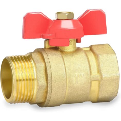 Valvola a sfera in ottone da 1 pollice con maniglia a farfalla rossa - passaggio totale maschio/femmina DN25 PN16 (1/5)
