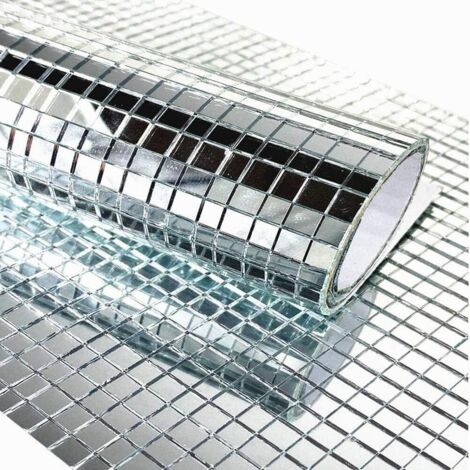 TUOYECHEN Specchio a mosaico, 8040 pezzi, quadrato, autoadesivo, mosaico, autoadesivo, per bagno, cucina, soggiorno, decorazione (5 m, argento