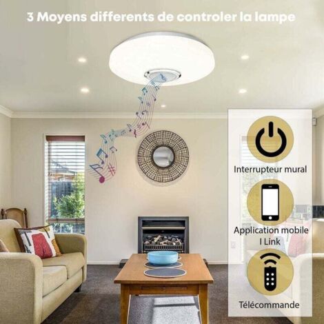 Plafoniera a LED da 36 W con altoparlante Bluetooth, plafoniera che cambia colore, telecomando e app mobile, 3600 lm, 3000-6500 K, IP44, per camera da letto, soggiorno, bagno