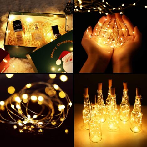 Confezione da 8 luci LED per bottiglie con sughero, 2 m, 20 LED, in sughero, per bottiglie, luce bianca calda, funzionamento a batteria, per gin, vino, decorazioni da tavola, feste