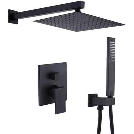 Colonna Doccia Incasso Nera, Kit Doccia Incasso Completo con Soffione 20x20cm, Doccetta, Set Doccia Incasso (1/5)