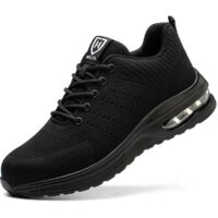 Scarpe antinfortunistiche Uomo Donna Sneaker antinfortunistica leggera Scarpa da lavoro comoda e traspirante con puntale in acciaio Nero Taglia 45