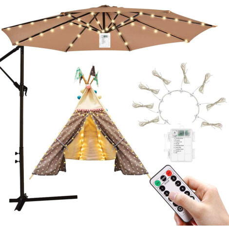 Accesorio para paraguas, 104 luces LED para paraguas con control remoto, 8 modos de lámpara para paraguas de patio con pilas, luces de cadena impermeables IP67, ideales para jardín, tiendas de campaña (1/5)