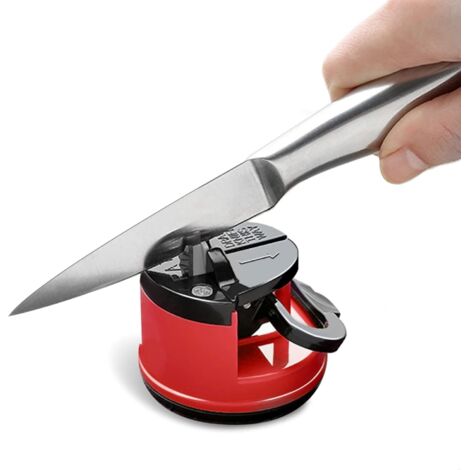 Afilador de cuchillos de piedra, afilador de cuchillos de cocina, tijeras de seguridad, amoladora de cuchillas, afilador de cuchillos de tungsteno de diamante, herramienta con ventosa, rojo (1/5)