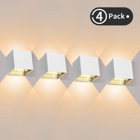 Aplique de pared para exteriores, 4 piezas Aplique de pared LED para exteriores 12 W Apliques de pared para interiores 3000 K Blanco cálido Diseño impermeable IP65 - Blanco, AAFGVC (1/5)