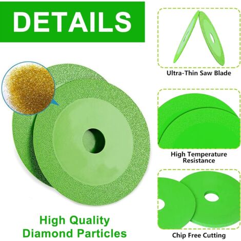 Disco de corte de vidrio (2 unidades), disco de diamante de 125 mm para azulejos, 22,23 mm, para botellas, porcelana, jade, granito y vidrio ( verde