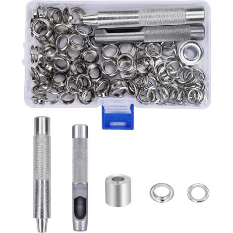 Juegos de ojales, ojales de 10 mm, kit de ojales de metal con caja de almacenamiento para reparación de cortinas de tienda de lona, 123 piezas (1/5)
