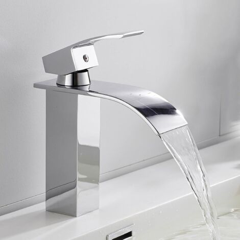 Grifos de cascada para lavabo de baño, grifos monomando para lavabo de baño, grifo monomando para lavabo, grifos para lavabo en cascada, agua fría y caliente disponible, corto (1/5)