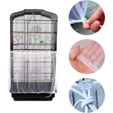 Cubierta para jaula de pájaros, red protectora de nailon para jaulas de pájaros lavables, cubiertas antisemillas para jaulas de pájaros, recogedor de semillas (blanco) XL (tamaño 35 cm - circunferenci