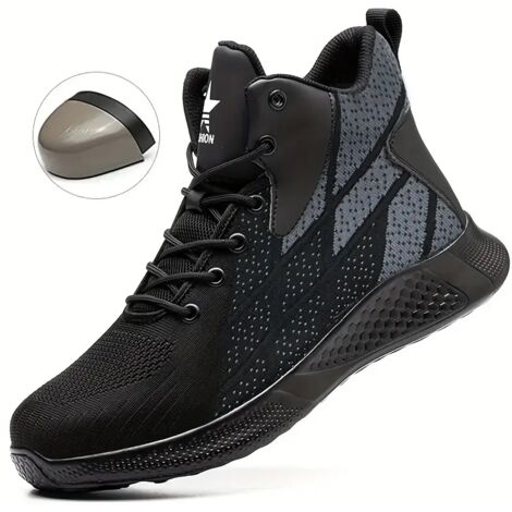 Zapatos de trabajo de seguridad con punta de acero para hombres y mujeres - Zapatillas industriales de caña alta, ligeras, transpirables, a prueba de pinchazos,Black-40