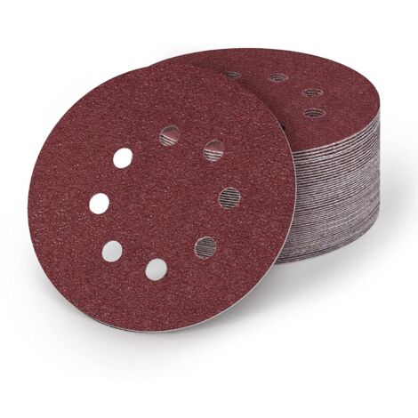 Disco de lijado de 125 mm, disco de lijado circular de 50 piezas, papel de lija para lijadora, papel de lija para madera para grano 80/120(8 Holes) (1/5)