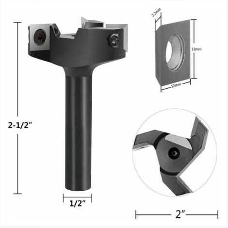 Fresa planeada Vástago de 12 mm Diámetro de corte de 60 mm con 3 inserciones Fresa para madera Enrutador Cortador de cepillado Cortador de superficie, AAFGVC
