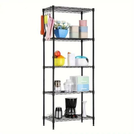 Estante de almacenamiento de cocina, estante de metal grueso de cuatro niveles con altura ajustable - Negro (1/5)