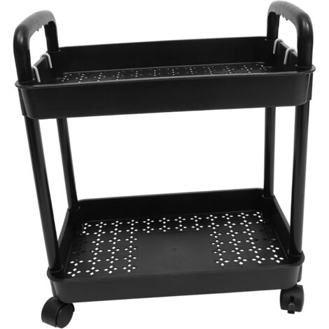 Organizador de carrito de almacenamiento móvil con ruedas, soporte para carrito de almacenamiento de doble capa, color negro (1/5)