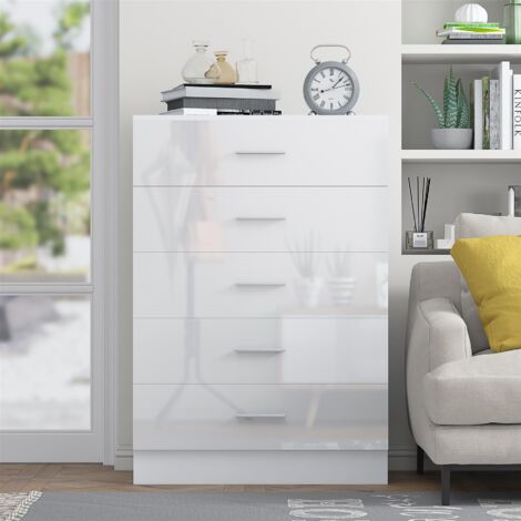 Reflect 5 Drawer Chest - White Gloss & Matt White - Modern Vertical ...