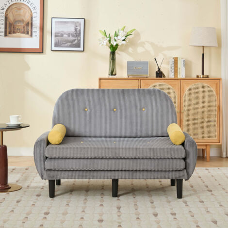 Canapé Convertible 2 Places en Velours, Canapé Lit avec Fonction Relax et Coffre de Rangement, Design Moderne pour Salon, Gris (1/5)