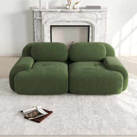 Dans Les Nuages – Canapé 2 places en velours côtelé – Accoudoirs ergonomiques – Base antidérapante – Dimensions 208x103x75 cm – Style moderne – Vert