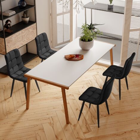 Dans Les Nuages – Lot de 4 chaises de salle à manger – Dossier rembourré en velours – Structure en métal – Pour salon et chambre – Noir