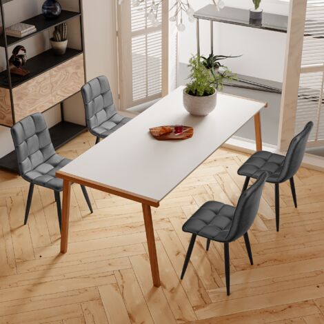 Dans Les Nuages – Lot de 4 chaises de salle à manger – Dossier rembourré en velours – Structure et pieds en métal – Confort moderne – Couleur gris