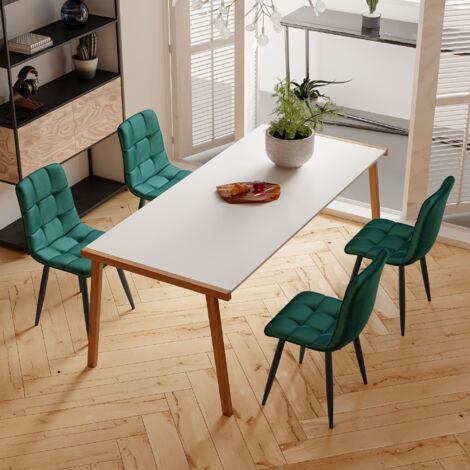 Dans Les Nuages – Lot de 4 chaises de salle à manger – Dossier rembourré en velours – Structure en métal – Pour salon et chambre – Couleur verte