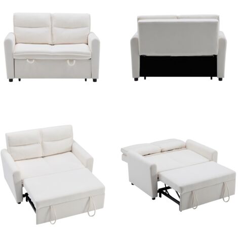 Canapé Lit 2 Places Convertible – Velours, Dimensions 137x76.5x83 Cm, Dossier Réglable 3 Positions, Avec Porte-gobelets Et Coussins - 8