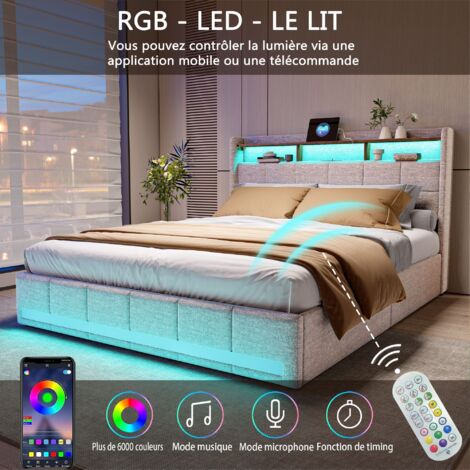 Lit Capitonné Lit Double 140 X 200 Cm En Métal Avec LED, 4 Tiroirs, Fonction De Chargement USB Type C Velours Blanc Sans Matelas 92725692