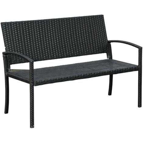 Banc de jardin 122x60x87 cm, banc de parc double avec structure en acier et tressage en osier pour jardin et terrasse - Noir (1/5)