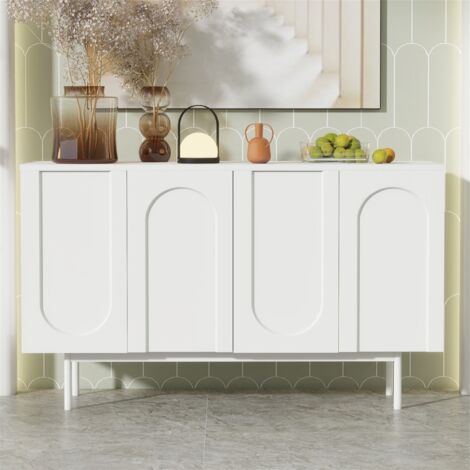 Eifson – Buffet 140 cm blanc avec 4 portes cintrées – Cloisons réglables – MDF durable et pieds métal – Design moderne pour salon ou salle à manger