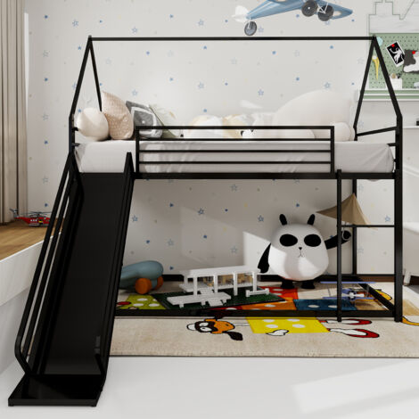Eifson – Lit superposé 90x200 cm en métal avec toboggan et escalier – Design cabane pour enfants – Charge maximale 180 kg – Montage facile