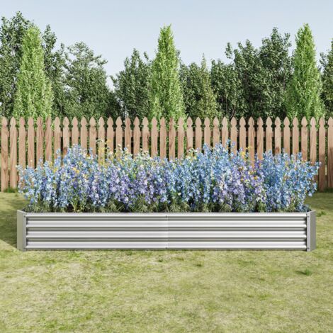 Carré potager surélevé, jardinière surélevée en métal, 232x113x30 cm, en tôle d’acier ondulée, sans fond, pour cultiver légumes et fleurs – Argent