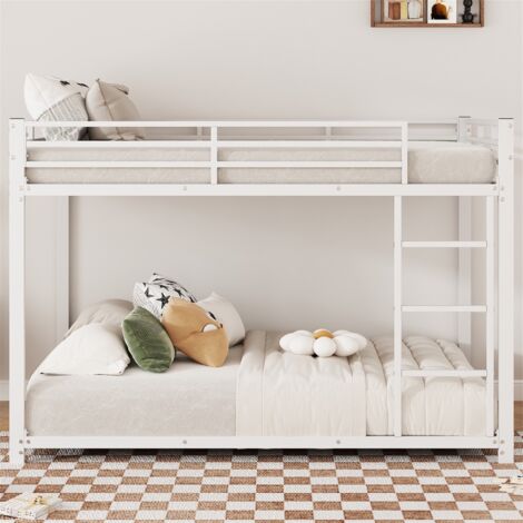 Eifson – Lit superposé enfant 140 × 200 cm – Fer forgé avec escalier – Grille antichute – Sommier à lattes métal – Pour chambres petites