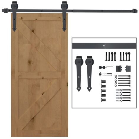 Porte coulissante 200 cm, porte coulissante bois massif, avec rails de guidage, roulettes, butée de rail de guidage, boulons d'ancrage, kit de vis de porte, porte coulissante atelier - Marron