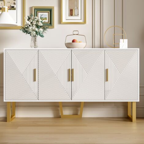 Eifson – Buffet contemporain 150 cm – 4 portes avec étagères réglables – MDF et PB – Poignées dorées – Design élégant blanc (1/5)