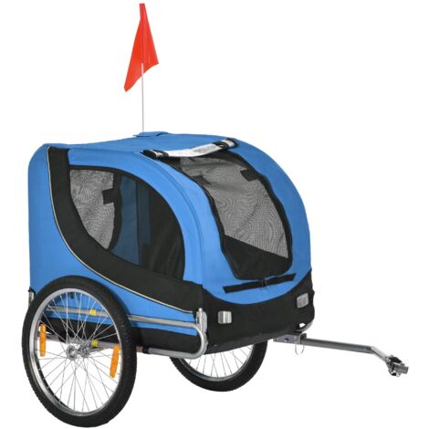 Remorque pour vélo et chien 130x73x90 cm, avec 2 réflecteurs, barre de remorquage, tissu Oxford, capacité de charge 20 kg - Bleu (1/5)